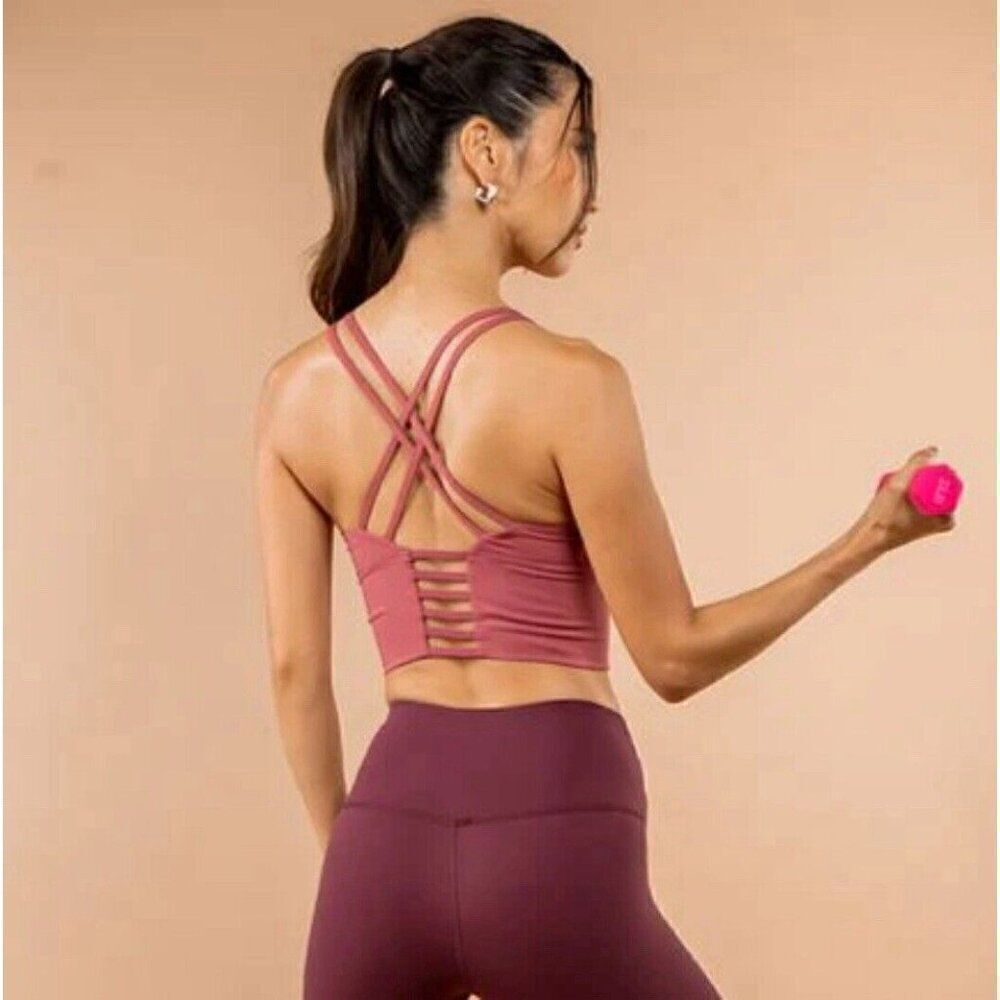Mira Luxe Mauve Pink Crop Athletic Tank Top Nylon Spandex Sports Bra Medium